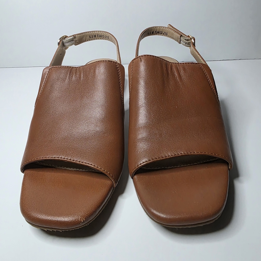 Trotters Nila Leather Slingback Heels – Size 6.5 Medium Luggage Color - Picture 2 of 11
